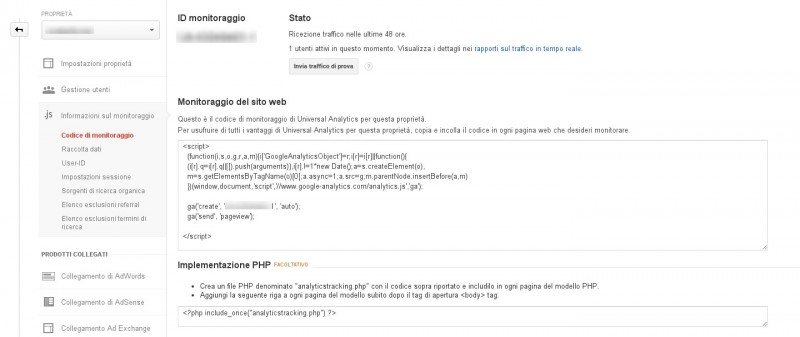 Codice di monitoraggio di Google Analytics