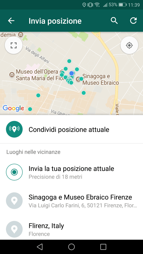 WhatsApp condividi posizione attuale