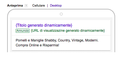Gli annunci dinamici della rete di ricerca